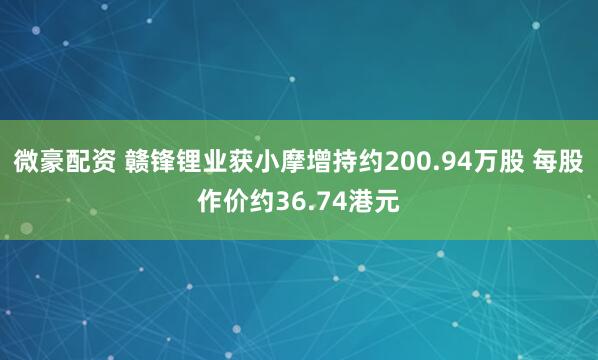 微豪配资 赣锋锂业获小摩增持约200.94万股 每股作价约36.74港元